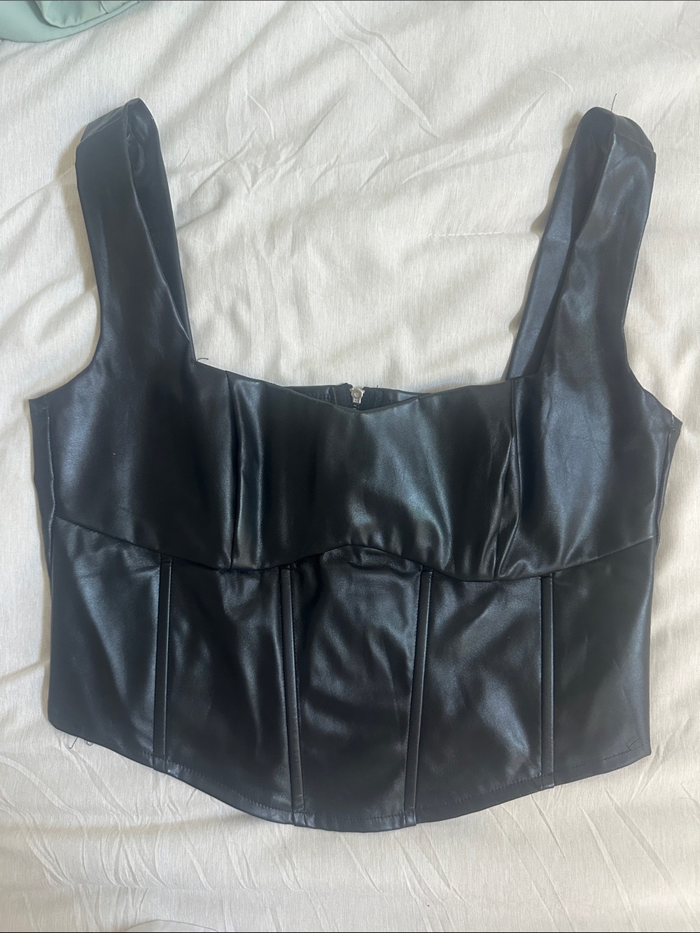 Boohoo Black Faux Leather Corset-Style Tank